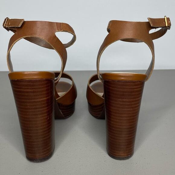 Bleecker & Bond Sienna Leather Ankle Strap Block Heel Platform Sandal Brown 7.5 - Picture 4 of 8